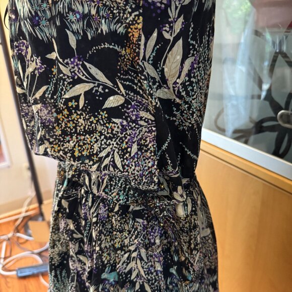 Franche Lippee Sz M black floral print cap sleeve dress Japanese brand - Picture 3 of 7